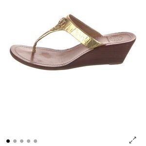 Tory Burch Metallic Gold Croc Wedge Sandals Retail Org $179